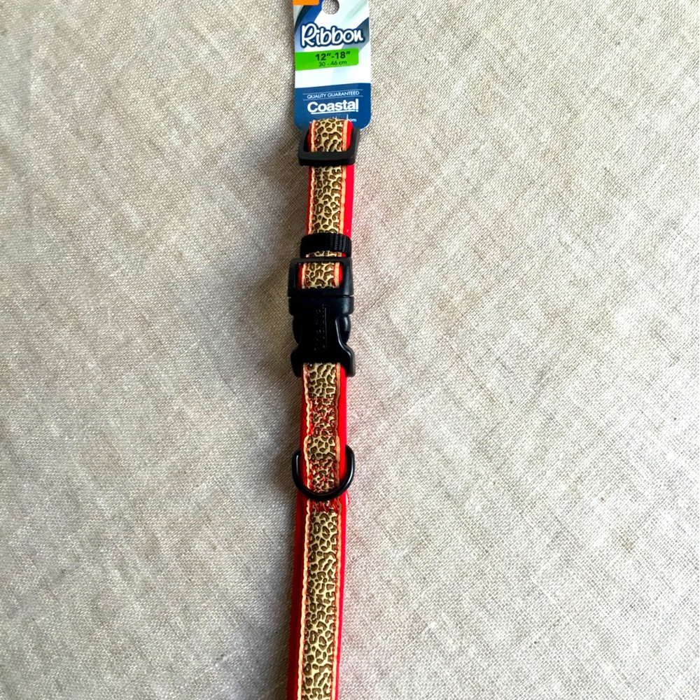 Coastal Ribbon Leopard Print 12" To 18"  Dog Collar New